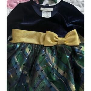 Bonnie Jean Blue Velvet Top and Blue and Green Plaid Golden Bow Dress